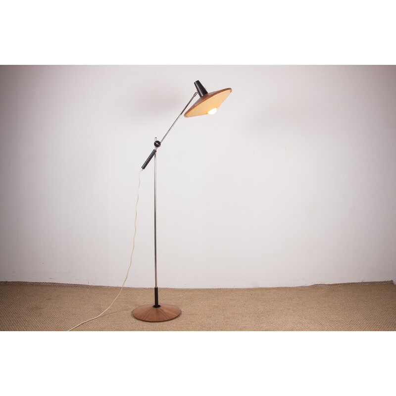 Vintage steel and teak floor lamp by Georges Frydman, France 1960