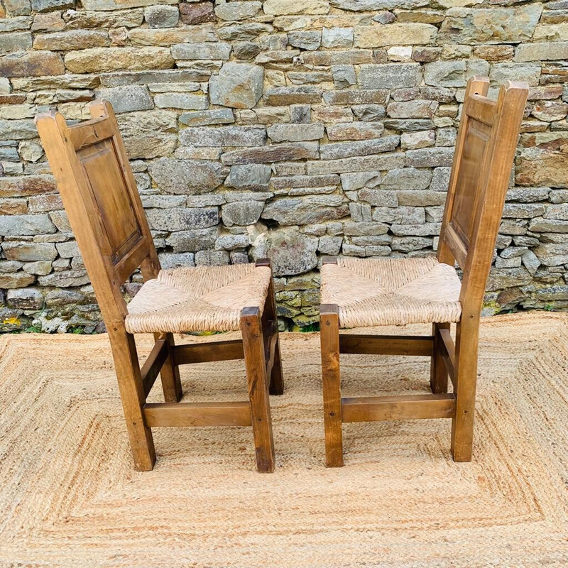 Paire de chaises vintage en bois et paille