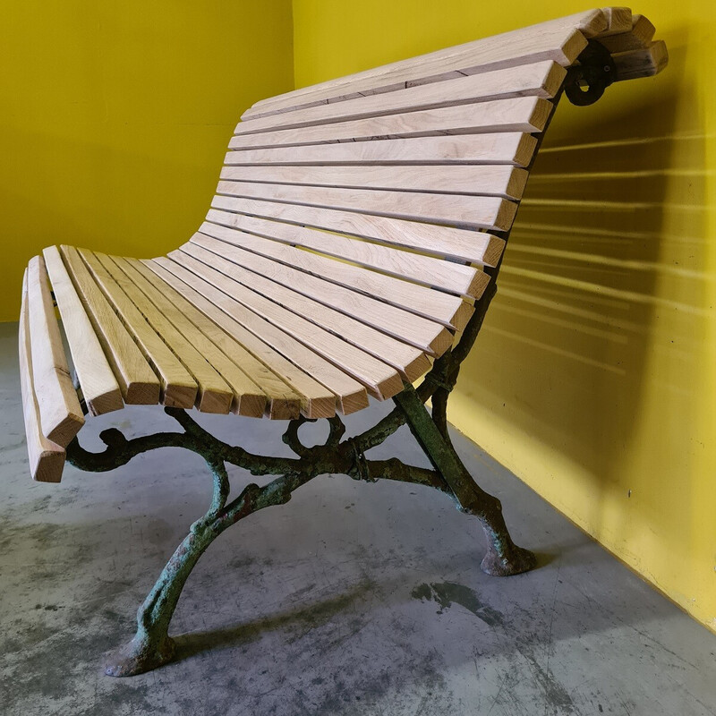 Banc de jardin vintage en chêne et fonte, 1900