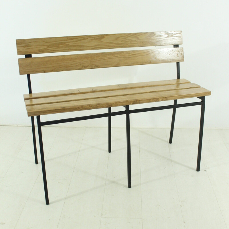 Mid century solid oak bench - 1960