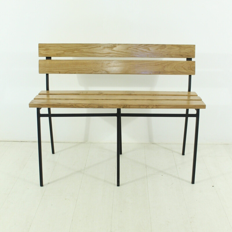 Mid century solid oak bench - 1960