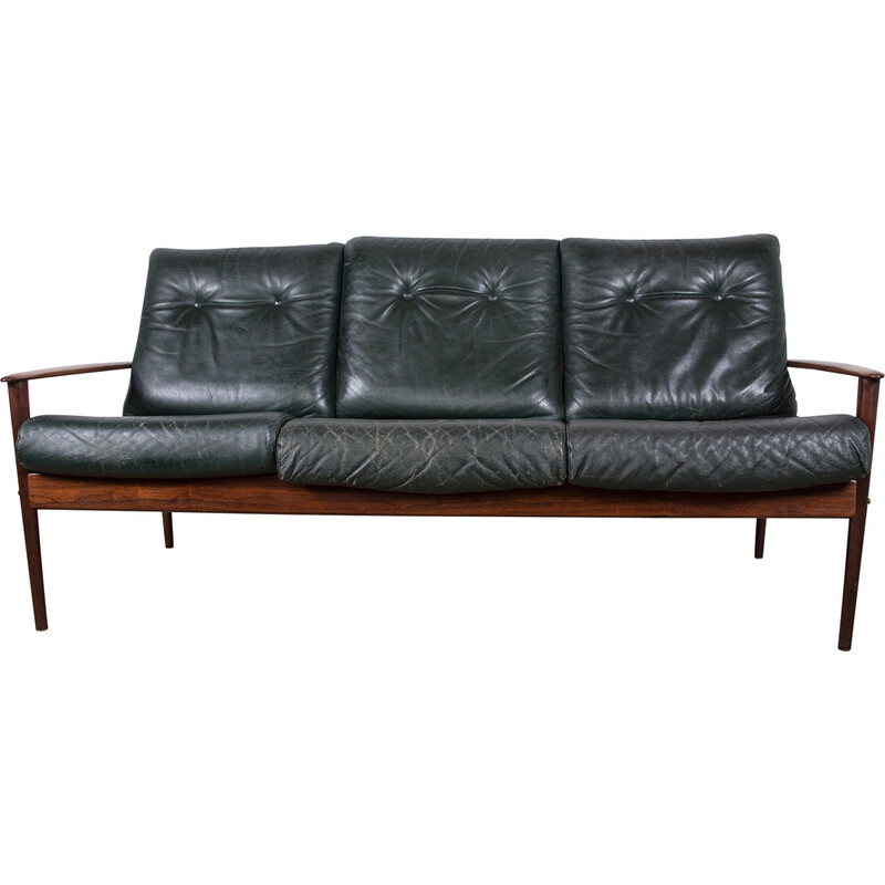 Vintage rosewood and leather sofa by Grete Jalk for Poul Jepessen, Denmark 1960