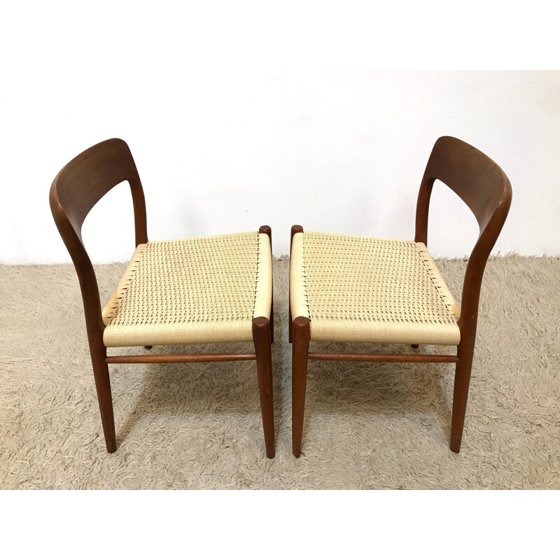 Pair of model 75 Danish teak chairs by Niels Moller for J.L. Møllers Møbelfabrik - 1950s