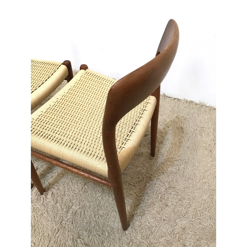 Pair of model 75 Danish teak chairs by Niels Moller for J.L. Møllers Møbelfabrik - 1950s