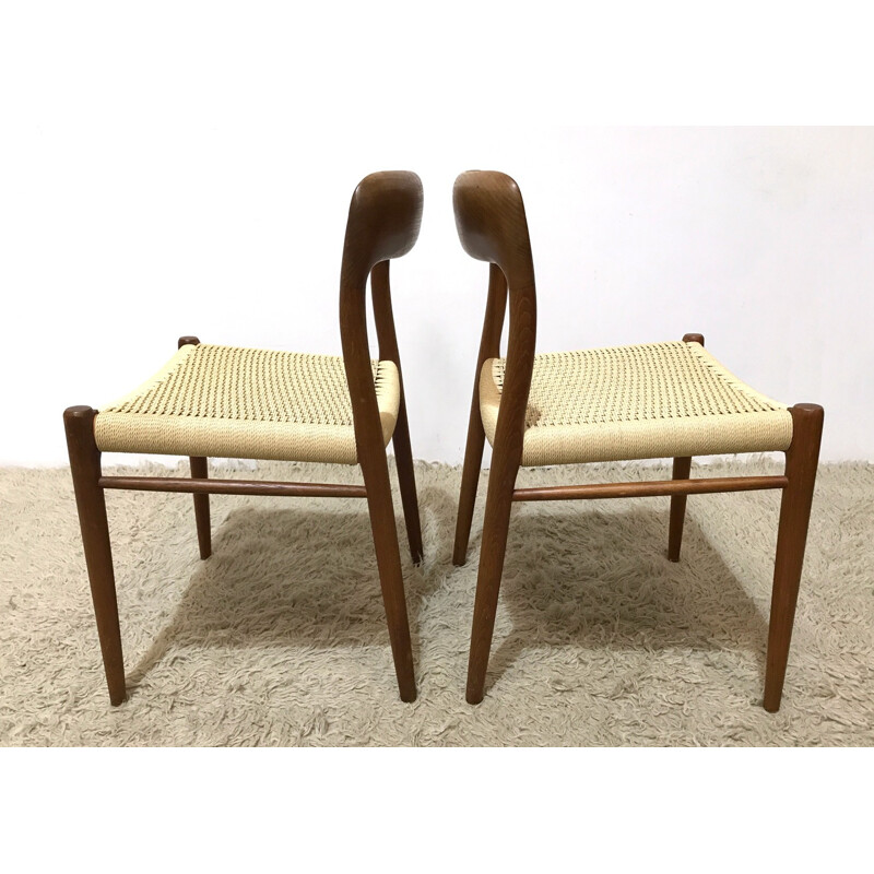 Pair of model 75 Danish teak chairs by Niels Moller for J.L. Møllers Møbelfabrik - 1950s