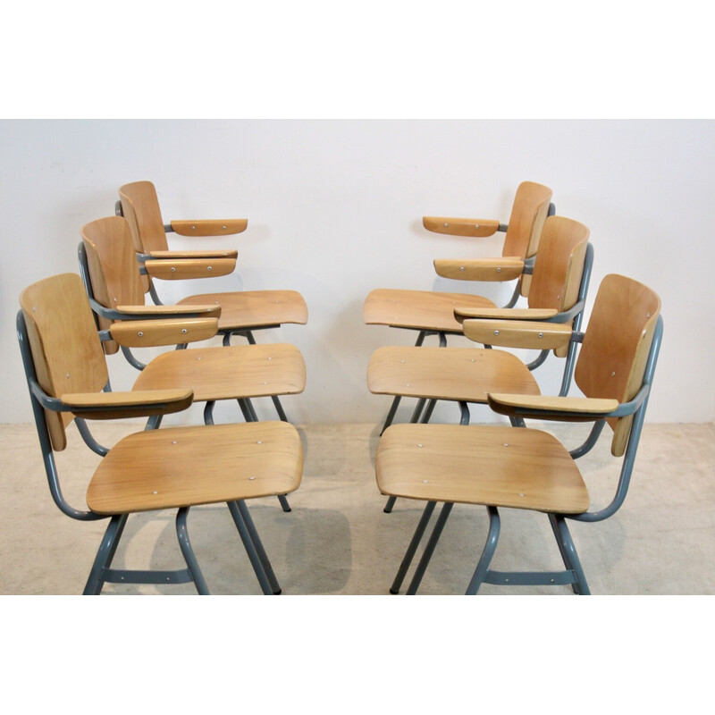Conjunto de 6 cadeiras empilháveis em contraplacado vintage de Kho Liang Ie e J. Ruigrok, Países Baixos, 1957