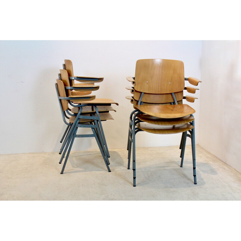 Set di 6 sedie impilabili vintage in compensato di Kho Liang Ie e