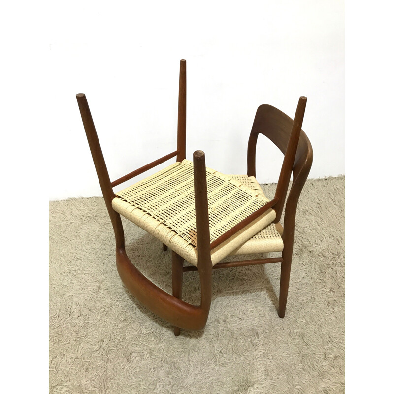 Pair of model 75 Danish teak chairs by Niels Moller for J.L. Møllers Møbelfabrik - 1950s
