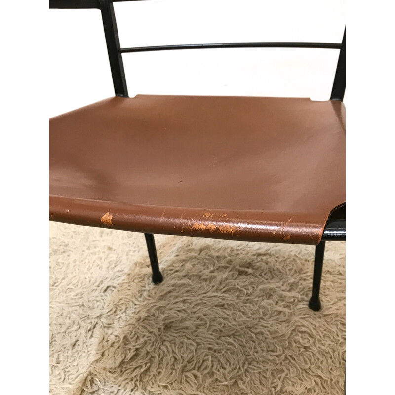 Chaise de salle à manger en agrafes Ladderax et en métal et en cuir - 1960