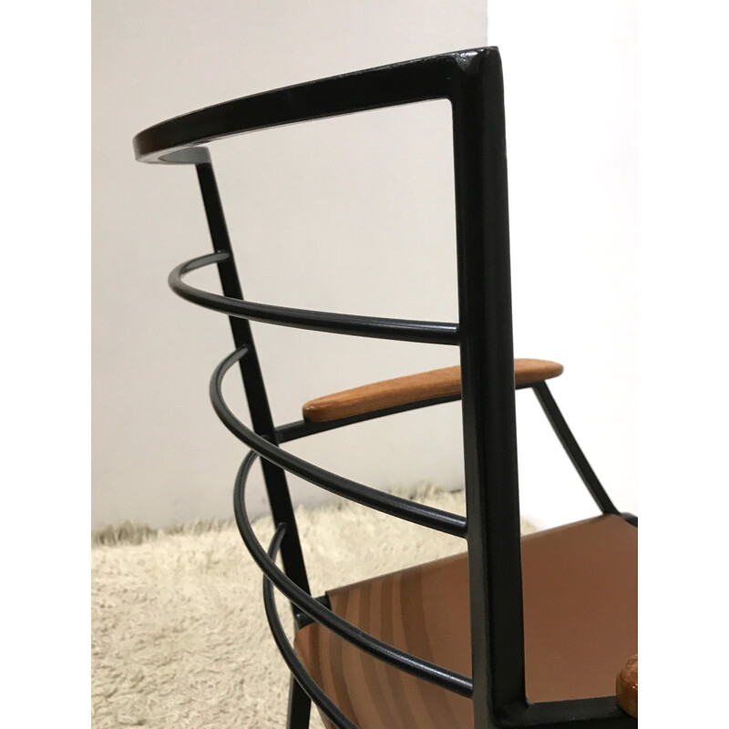 Staples Ladderax metal and leather dining chair Heals - 1960s