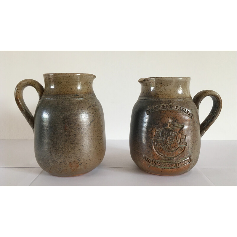 Pair of vintage ceramic pitchers by Les Cyclades Anduze for Roland Zobel, 1980