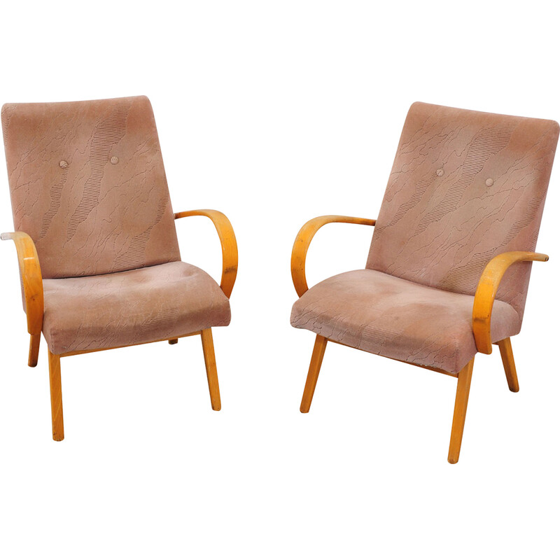 Paire de fauteuils vintage en hêtre par Jaroslav Šmídek, Tchécoslovaquie 1960