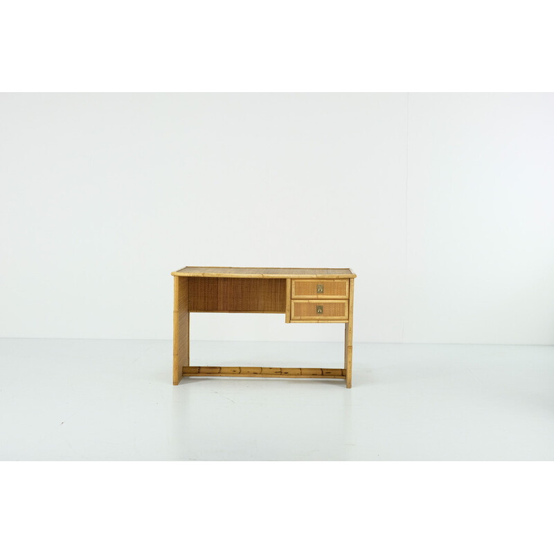 Vintage bamboo, rattan and brass desk by Dal Vera, Italy 1960