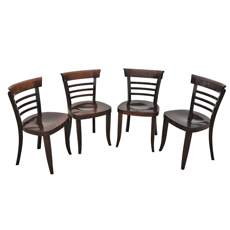 Set of 4 vintage walnut chairs for Thonet, Czechoslovakia 1950