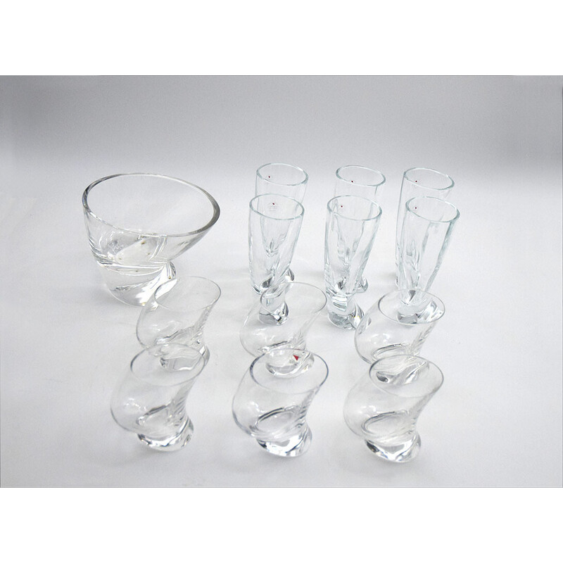 Conjunto de copos de vidro e cristal vintage de Angelo Mangiarotti para a Cristallerie Il Colle, 1970