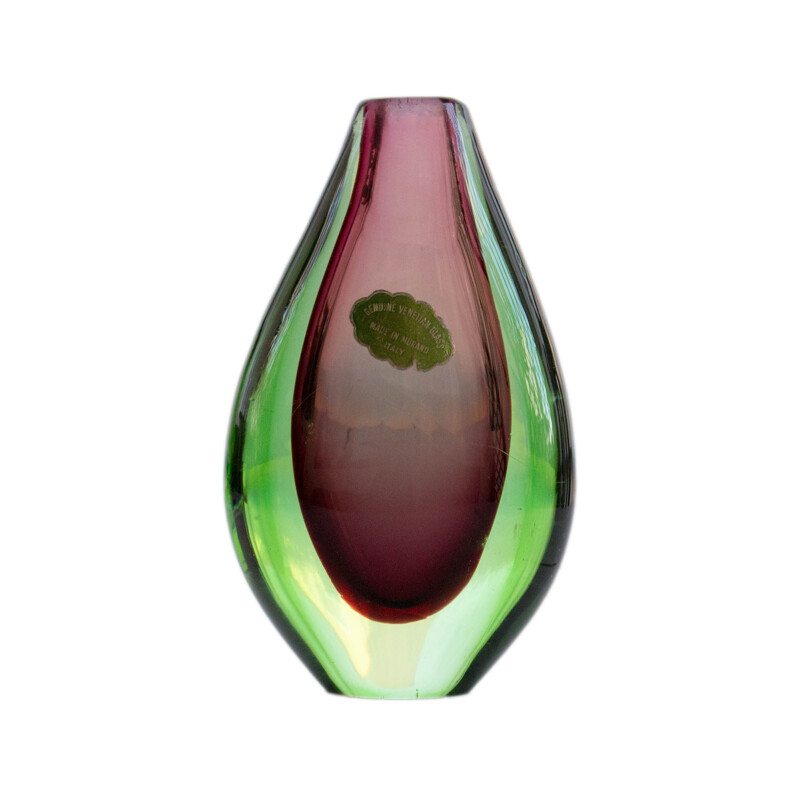 Murano sommerso green and purple vase - 1950s