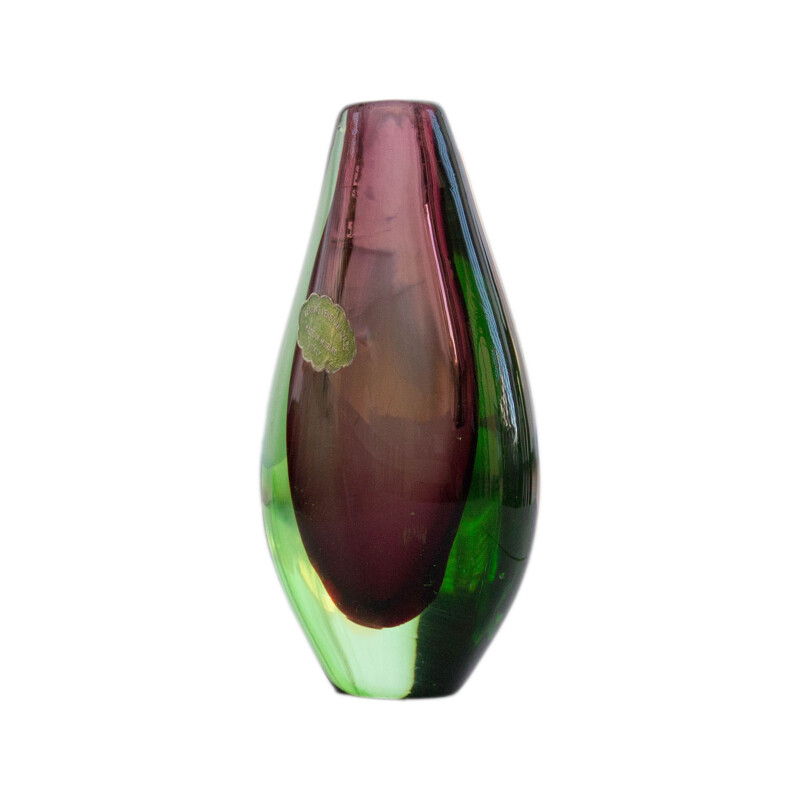 Vase Murano sommerso vert et violet - 1950