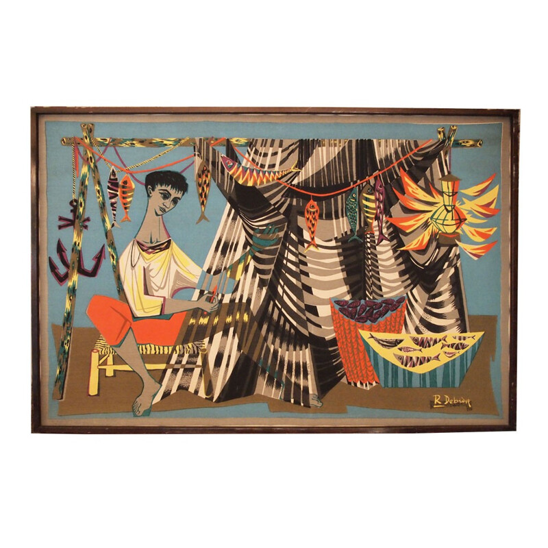 Robert Debiève tapestry 'le remailleur de filets' - 1950s