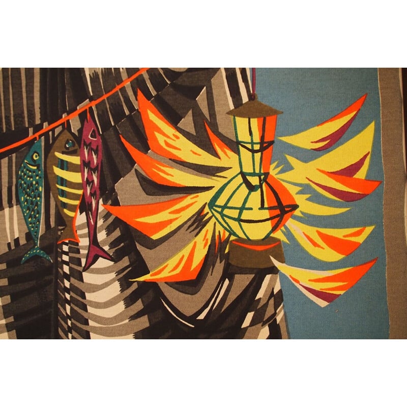 Robert Debiève tapestry 'le remailleur de filets' - 1950s