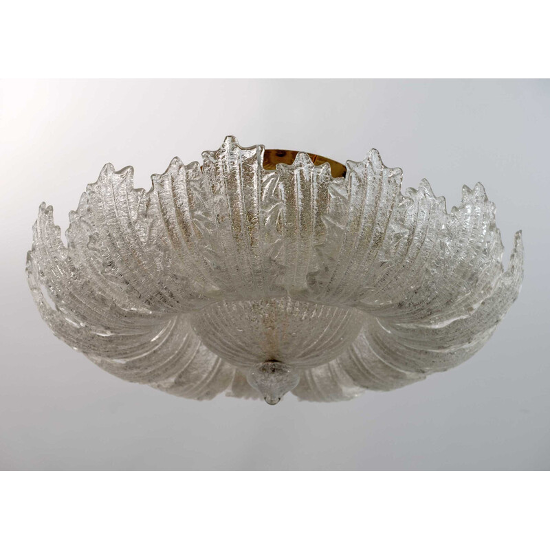 Vintage ceiling lamp in brass and Murano glass by Barovier and Toso