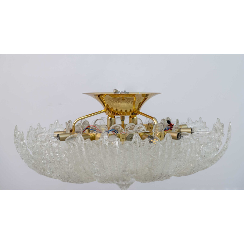 Vintage ceiling lamp in brass and Murano glass by Barovier and Toso