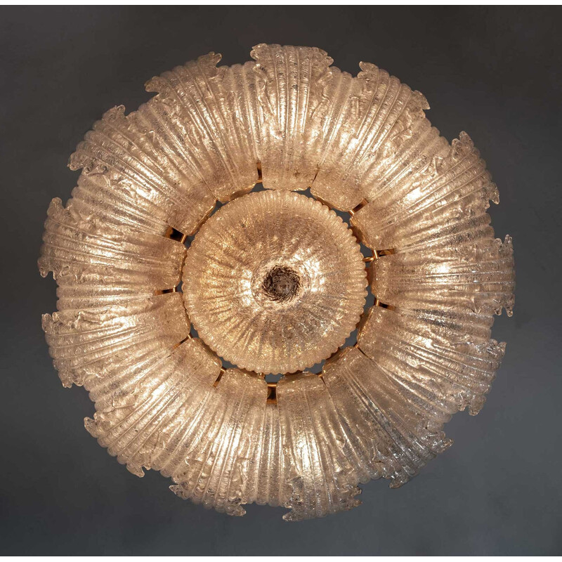 Vintage ceiling lamp in brass and Murano glass by Barovier and Toso