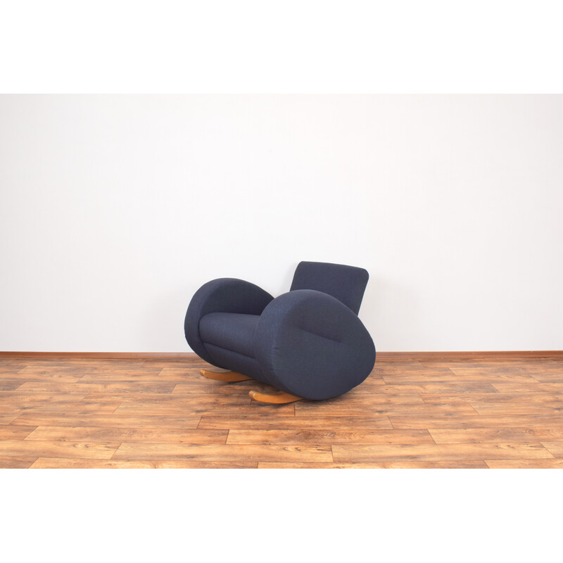 Vintage rocking chair in navy blue fabric by Bretz, Germany 1980