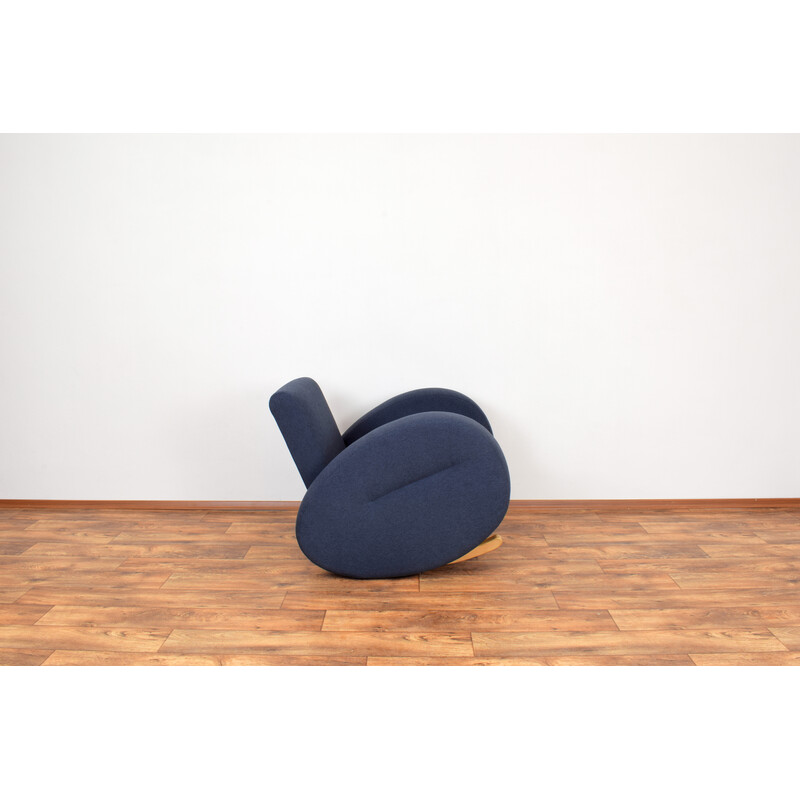 Vintage rocking chair in navy blue fabric by Bretz, Germany 1980