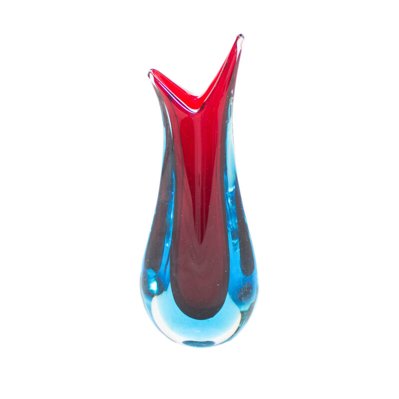 Vase Murano rouge et bleu Sommerso - 1960