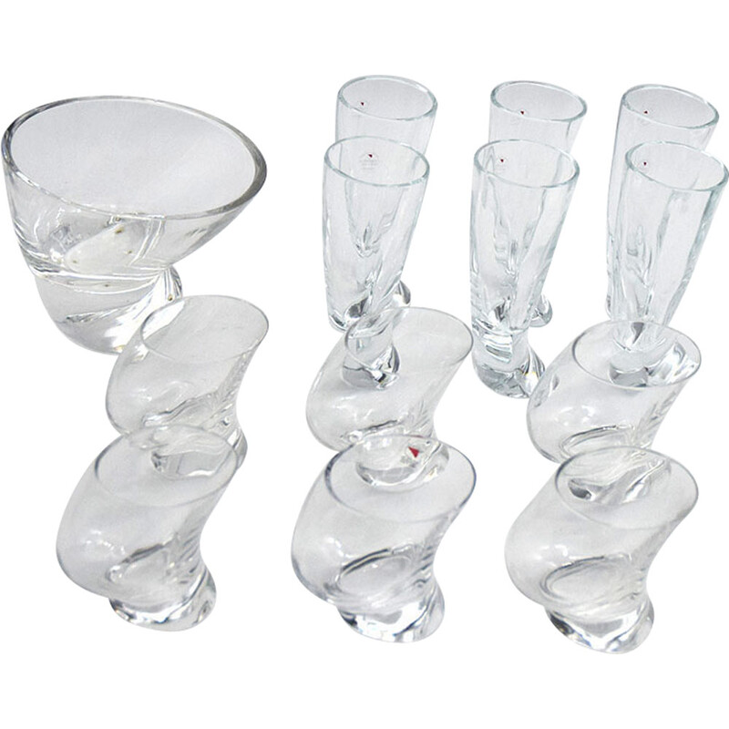 Vintage glass and crystal drinking set by Angelo Mangiarotti for Cristallerie Il Colle, 1970