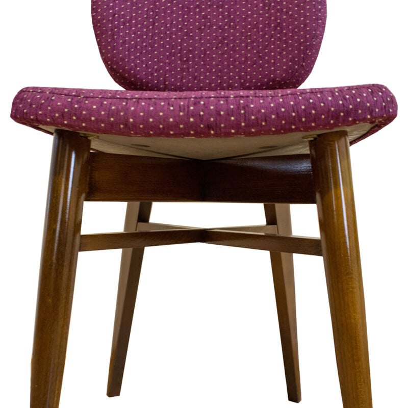 Pair of chairs walnut structure and purple fabric, France - 1960s