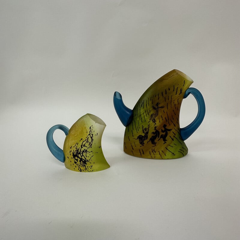 Vintage teapot and mug by Kjell Engman for Kosta Boda, Sweden 1980