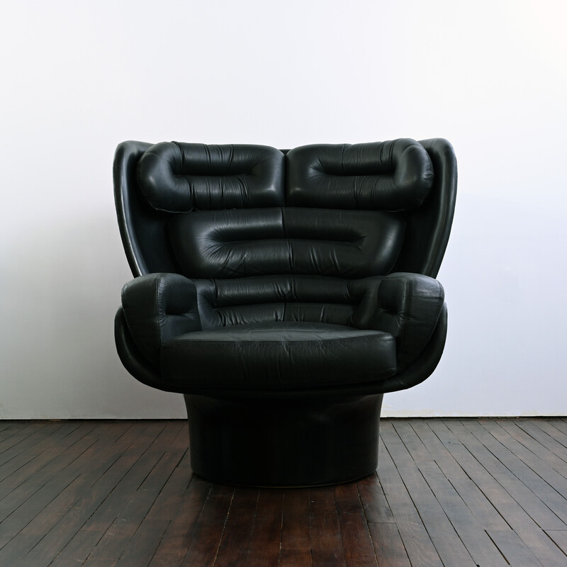 Vintage Elda chair in black leather and fiberglass by Joe Colombo for Comfort Italy, 1963