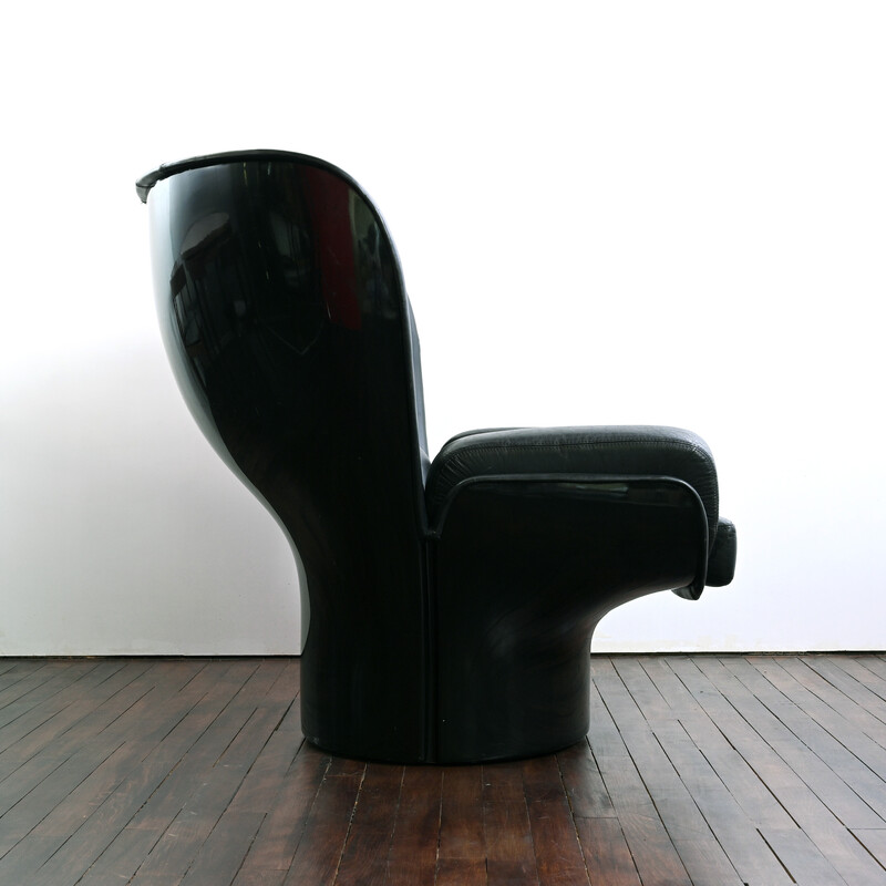 Cadeira Elda vintage em pele preta e fibra de vidro de Joe Colombo para a Comfort Italy, 1963