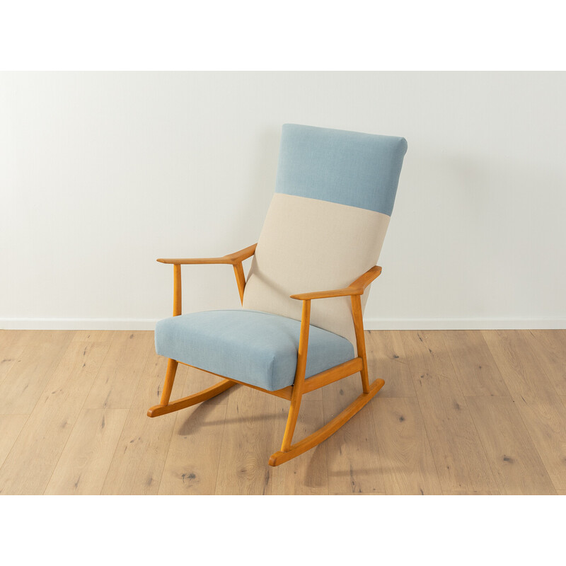 Vintage teak and blue fabric rocking chair, Germany 1950