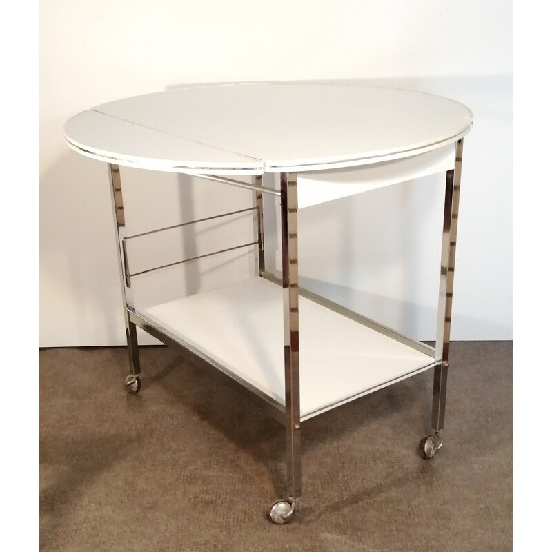 Vintage chrome and white serving table, 1970