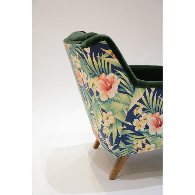 Tropical patterned green Soviet armchair - 1960s