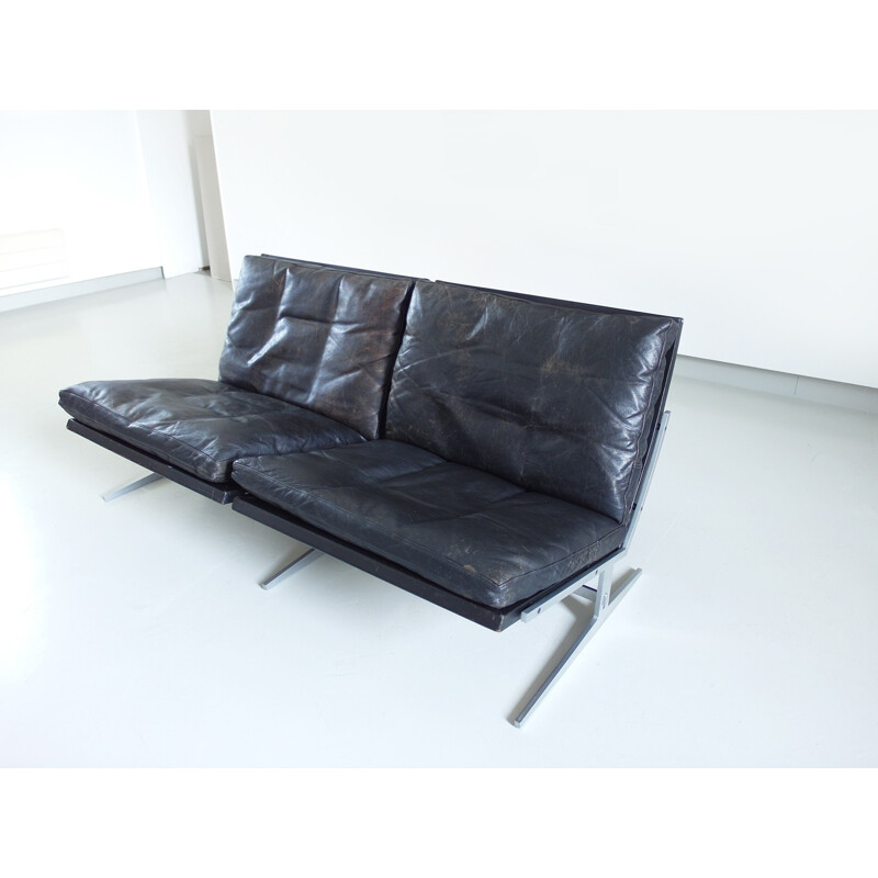 Fabricius and Kastholm black leather two-Seat Sofa for Bo-Ex, Denmark - 1960s
