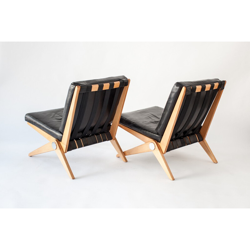 Pair of scissor easy chairs Model 92 by Pierre Jeanneret for Knoll International - 1950s