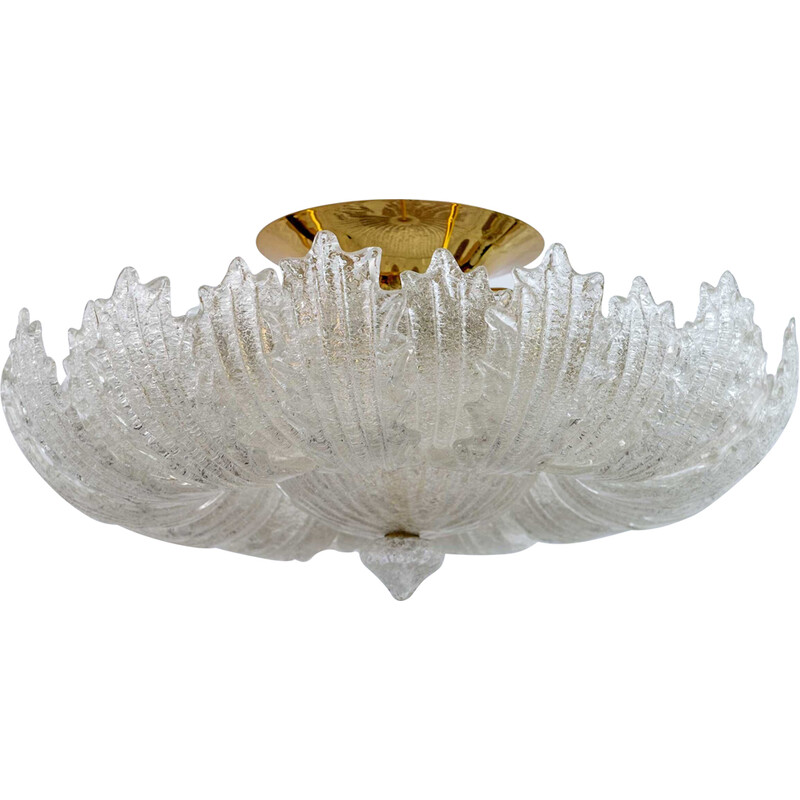 Vintage ceiling lamp in brass and Murano glass by Barovier and Toso