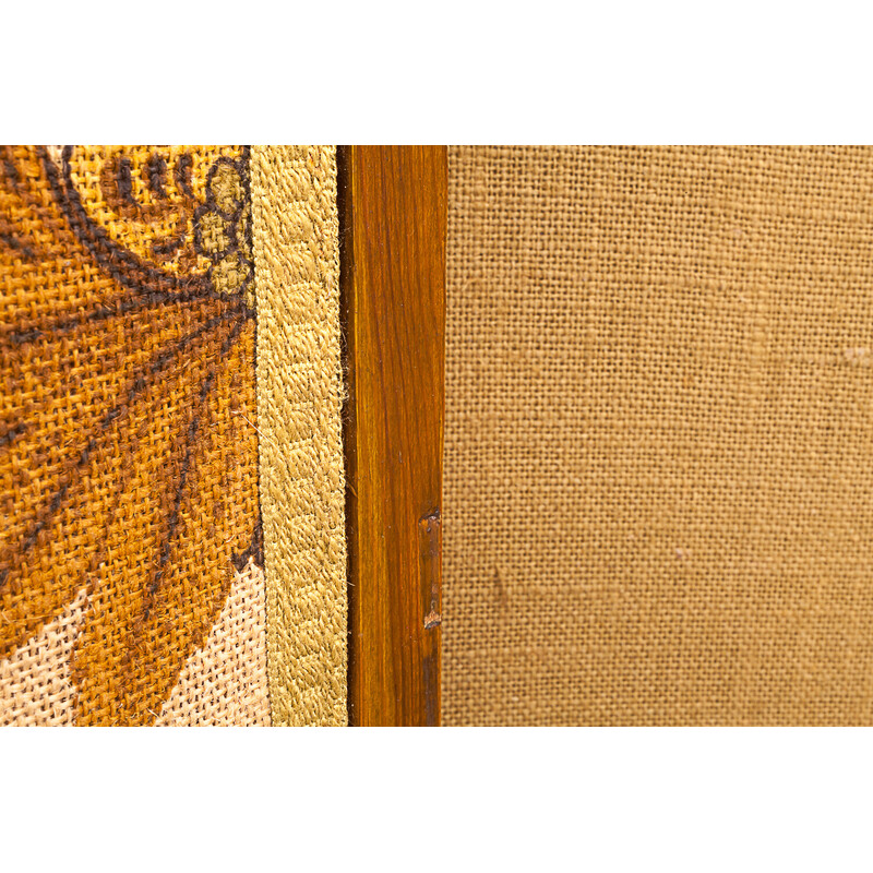 Vintage Art Deco screen in woven burlap and wood, 1930