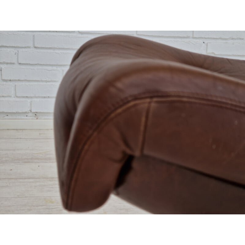 Vintage brown leather footrest by Göte Möbler Nässjö, Sweden 1970