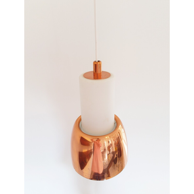 Model K2-16 Copper and Opaline Glass Pendant by Paavo Tynell for Idman, Finland - 1950s