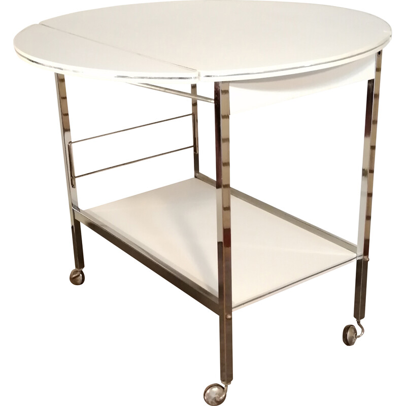 Vintage chrome and white serving table, 1970