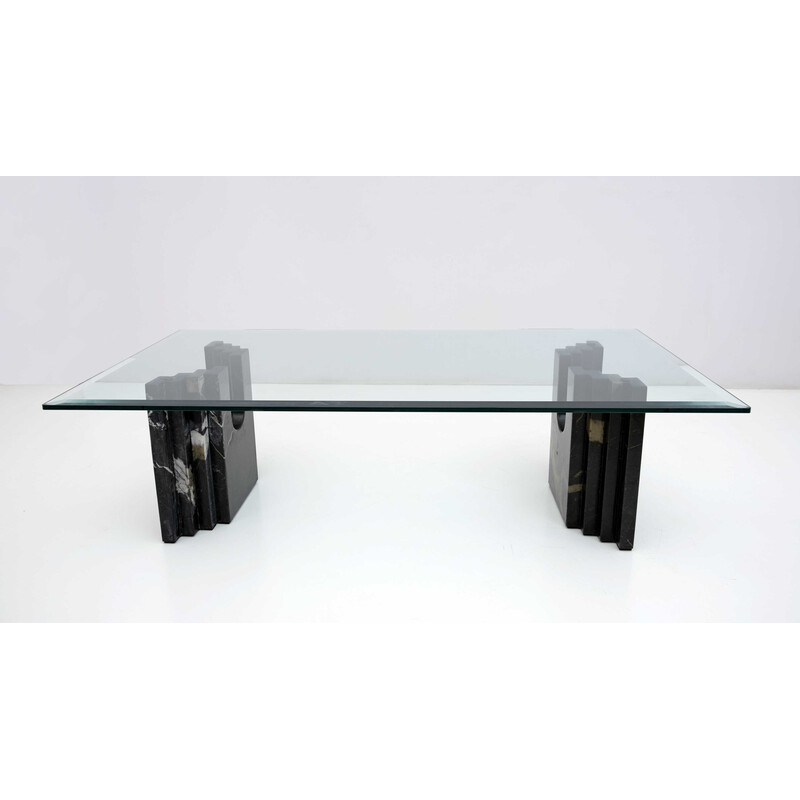 Vintage coffee table in crystal and black marble by Carlo Scarpa for Cattelan, Italy 1970