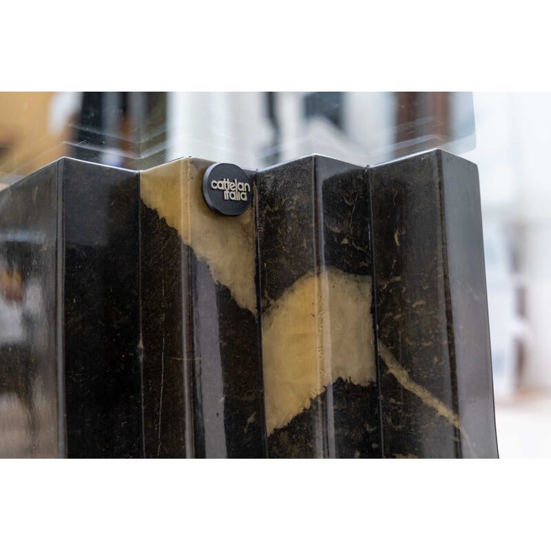 Table basse vintage en cristal et marbre noir par Carlo Scarpa pour Cattelan, Italie 1970