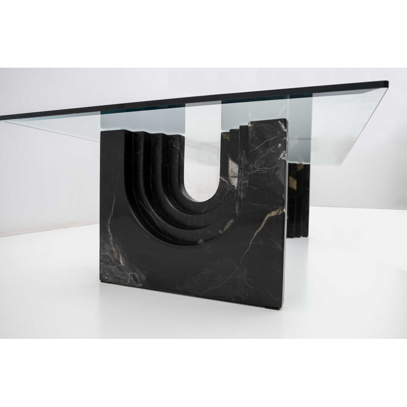 Vintage coffee table in crystal and black marble by Carlo Scarpa for Cattelan, Italy 1970