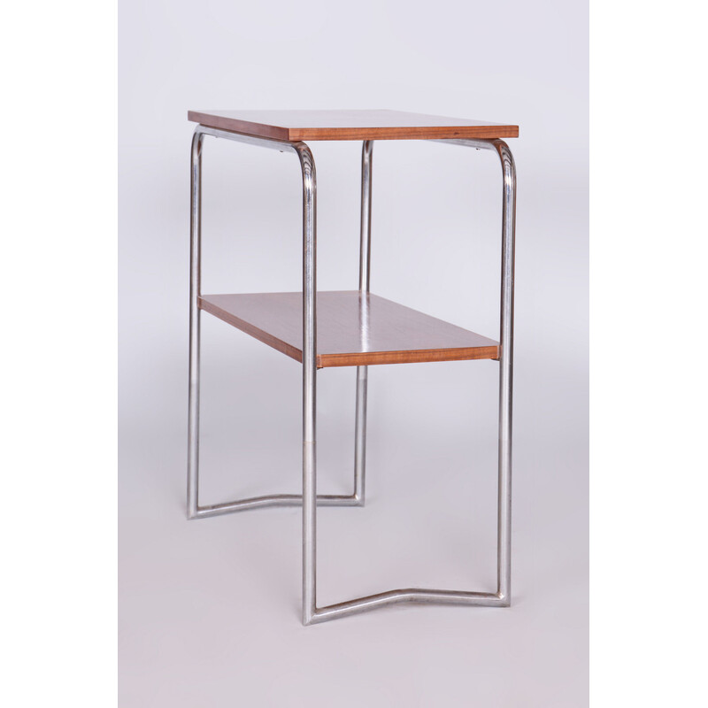 Table d'appoint vintage en noyer et acier par Hynek Gottwald, Tchécoslovaquie 1930