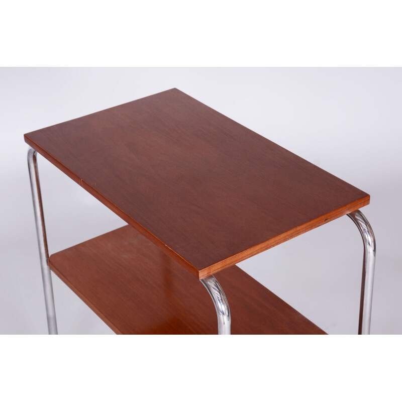 Vintage walnut and steel side table by Hynek Gottwald, Czechoslovakia 1930