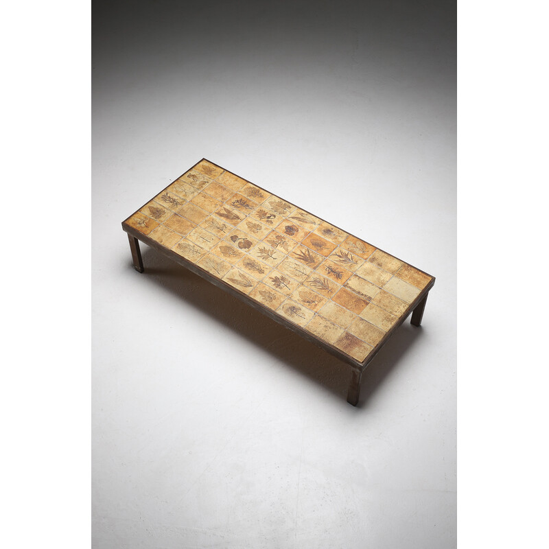 Vintage metal and ceramic coffee table by Garrigue by Roger Capron, France 1960